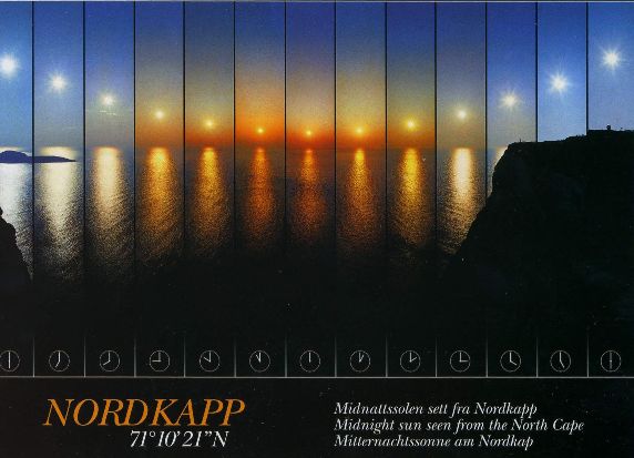 Nordkapp midnight sun postcard